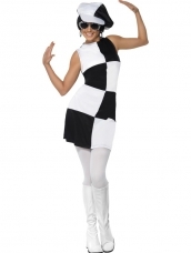 1960'S Party Girl Zwart Wit Verkleedkostuum Aanbieding