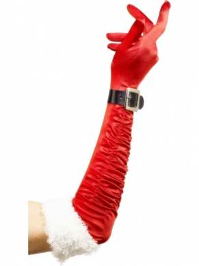 Aanbieding Lange Rode Kersthandschoenen met Riem
