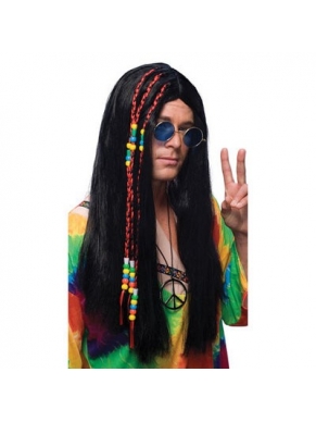 Hippie pruik zwart met vlechten