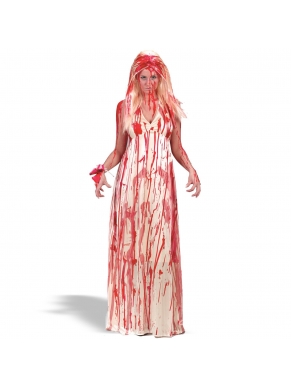 Bloederig Halloween jurk (met blonde pruik)