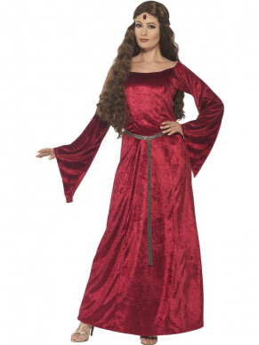 Medieval Maid Rode Lange Jurk Kostuum
