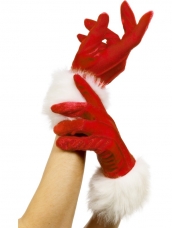 Aanbieding Rode Korte Kersthandschoenen met Bont