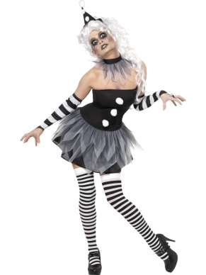 Aanbieding Sinister Pierrot Clown Halloween Kostuum