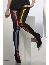 Goedkope Zwarte Panty met Neon Skelet Print