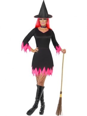 Aanbieding Zwart Roze Heksen Halloween Verkleedkleding